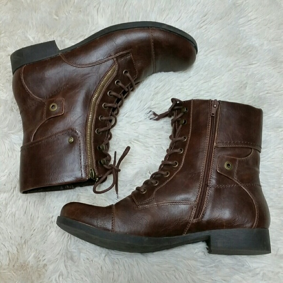 G by Guess Shoes - G by Guess Women's Brown Zipper Combat Boots